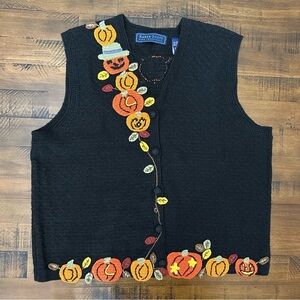 Vintage Y2K Karen Scott Large Knit Pumpkin Fall Vest EUC Large